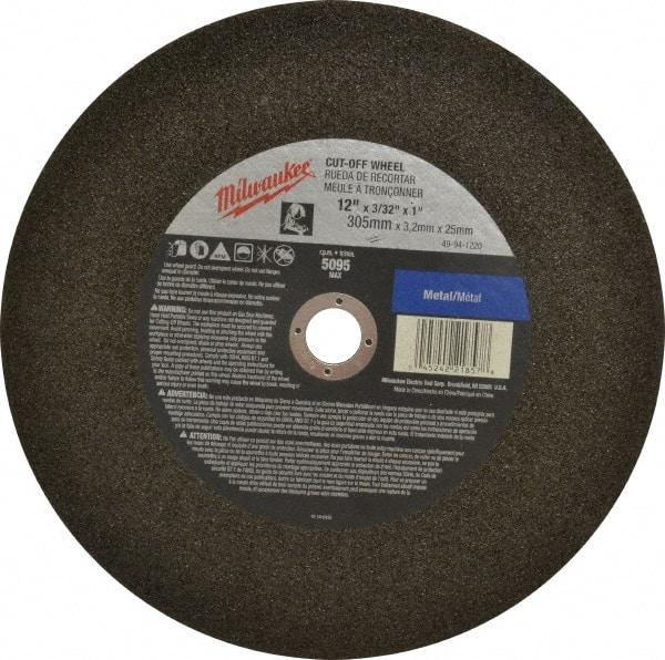 Milwaukee Tool - 12" 36 Grit Aluminum Oxide Cutoff Wheel - 3/32" Thick, 1" Arbor, 5,095 Max RPM, Use with Angle Grinders - Caliber Tooling