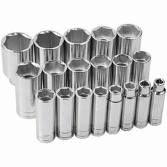 SK - 1/2" Drive Deep Socket Set - 3/8 to 1-1/2", Inch Measurement Standard - Caliber Tooling