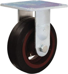 Hamilton - 6" Diam x 2" Wide x 7-1/2" OAH Top Plate Mount Rigid Caster - Rubber Mold on Cast Iron, 410 Lb Capacity, Straight Roller Bearing, 5 x 5-1/2" Plate - Caliber Tooling