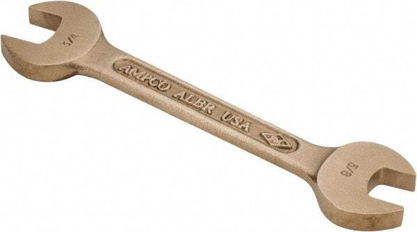 Ampco - 5/8" x 3/4" Nonsparking Open End Wrench - 6-7/8" OAL, Double End, Plain Finish, 15° Head Angle - Caliber Tooling