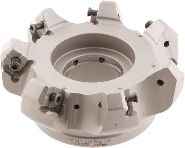 Iscar - 4" Cut Diam, 1-1/2" Arbor Hole, 0.276" Max Depth of Cut, 45° Indexable Chamfer & Angle Face Mill - 7 Inserts, S845 SX.U 16.. Insert, Right Hand Cut, 7 Flutes, Through Coolant, Series Helido - Caliber Tooling