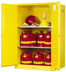 Justrite - 2 Door, 2 Shelf, Yellow Steel Standard Safety Cabinet for Flammable and Combustible Liquids - 65" High x 43" Wide x 34" Deep, Self Closing Door, 90 Gal Capacity - Caliber Tooling