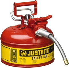 Justrite - 1 Gal Galvanized Steel Type II Safety Can - 10-1/2" High x 9-1/2" Diam, Red with Yellow - Caliber Tooling