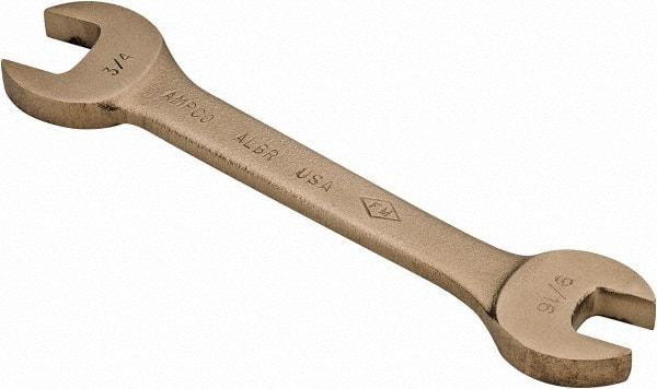 Ampco - 9/16" x 3/4" Nonsparking Open End Wrench - 6-1/2" OAL, Double End, Plain Finish, 15° Head Angle - Caliber Tooling