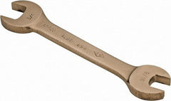 Ampco - 9/16" x 3/4" Nonsparking Open End Wrench - 6-1/2" OAL, Double End, Plain Finish, 15° Head Angle - Caliber Tooling