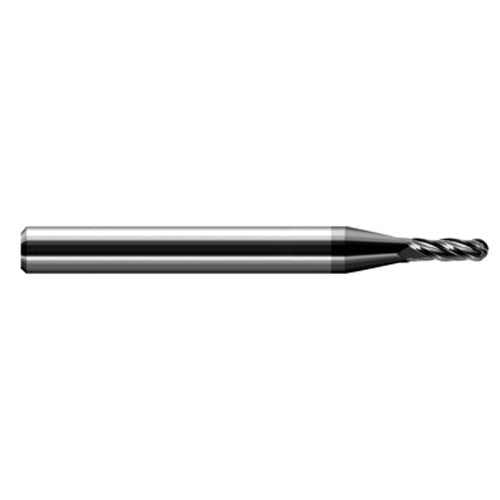 ‎1/8″ Dia. × 1/8″ Shank × 3/16″ DOC × 1-1/2″ OAL, Carbide DLC, Stub|Standard , 4 Flute, Ballnose End Mill - Exact Industrial Supply