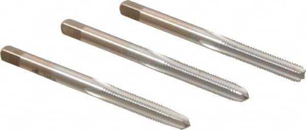 Made in USA - #10-32 UNF, 4 Flute, Bottoming, Plug & Taper, Chrome Finish, High Speed Steel Tap Set - Right Hand Cut, 2-3/8" OAL, 7/8" Thread Length, 2B/3B Class of Fit - Exact Industrial Supply