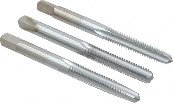 Made in USA - #12-24 UNC, 4 Flute, Bottoming, Plug & Taper, Chrome Finish, High Speed Steel Tap Set - Right Hand Cut, 2-3/8" OAL, 15/16" Thread Length, 2B/3B Class of Fit - Caliber Tooling