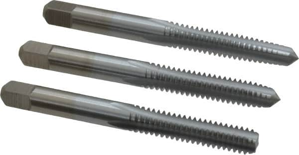 Made in USA - 1/4-20 UNC, 4 Flute, Bottoming, Plug & Taper, Chrome Finish, High Speed Steel Tap Set - Right Hand Cut, 2-1/2" OAL, 1" Thread Length, 2B/3B Class of Fit - Caliber Tooling