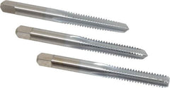 Made in USA - 1/4-20 UNC, 4 Flute, Bottoming, Plug & Taper, Chrome Finish, High Speed Steel Tap Set - Right Hand Cut, 2-1/2" OAL, 1" Thread Length, 2B/3B Class of Fit - Caliber Tooling