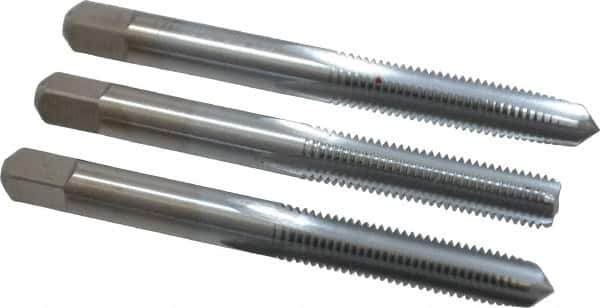 Made in USA - 1/4-28 UNF, 4 Flute, Bottoming, Plug & Taper, Chrome Finish, High Speed Steel Tap Set - Right Hand Cut, 2-1/2" OAL, 1" Thread Length, 2B/3B Class of Fit - Caliber Tooling