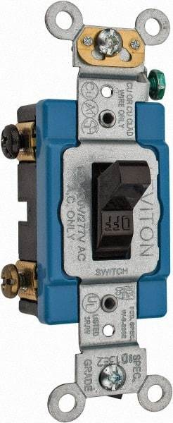 Leviton - 2 Pole, 120 to 277 VAC, 15 Amp, Industrial Grade, Toggle, Wall and Dimmer Light Switch - 1.31 Inch Wide x 4.06 Inch High - Caliber Tooling