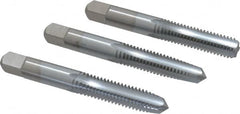 Made in USA - 3/8-16 UNC, 4 Flute, Bottoming, Plug & Taper, Chrome Finish, High Speed Steel Tap Set - Right Hand Cut, 2-15/16" OAL, 1-1/4" Thread Length, 2B/3B Class of Fit - Caliber Tooling