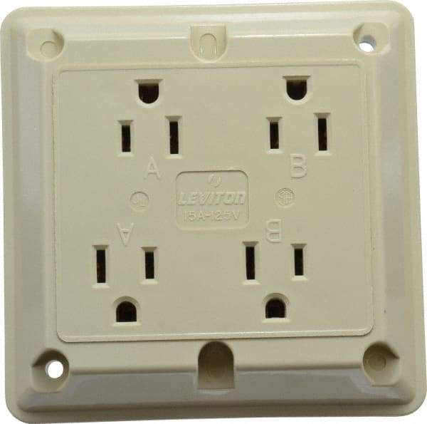 Leviton - 125 VAC, 15 Amp, 5-15R NEMA Configuration, Ivory, Specification Grade, Self Grounding Fourplex Receptacle - 1 Phase, 2 Poles, 3 Wire, Flush Mount, Chemical, Corrosion and Impact Resistant - Caliber Tooling