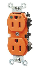 Leviton - 125 VAC, 15 Amp, 5-15R NEMA Configuration, Orange, Hospital Grade, Isolated Ground Duplex Receptacle - 1 Phase, 2 Poles, 3 Wire, Flush Mount, Impact Resistant - Caliber Tooling