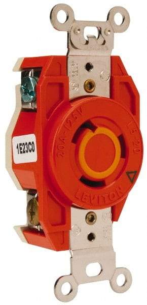 Leviton - 125 VAC, 20 Amp, L5-20R NEMA Configuration, Orange, Industrial Grade, Isolated Ground Single Receptacle - 1 Phase, 2 Poles, 3 Wire, Flush Mount - Caliber Tooling