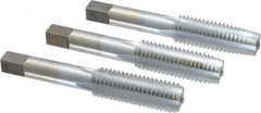 Made in USA - 9/16-12 UNC, 4 Flute, Bottoming, Plug & Taper, Chrome Finish, High Speed Steel Tap Set - Right Hand Cut, 3-19/32" OAL, 1-21/32" Thread Length, 2B/3B Class of Fit - Exact Industrial Supply