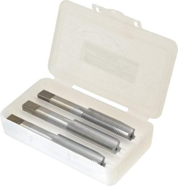 Made in USA - 5/8-18 UNF, 4 Flute, Bottoming, Plug & Taper, Chrome Finish, High Speed Steel Tap Set - Right Hand Cut, 3-13/16" OAL, 1-13/16" Thread Length, 2B/3B Class of Fit - Caliber Tooling