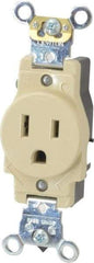 Leviton - 125 VAC, 15 Amp, 5-15R NEMA Configuration, Ivory, Industrial Grade, Self Grounding Single Receptacle - 1 Phase, 2 Poles, 3 Wire, Flush Mount, Impact Resistant - Caliber Tooling