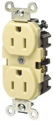 Hubbell Wiring Device-Kellems - 125 VAC, 15 Amp, 5-15R NEMA Configuration, Gray, Specification Grade, Self Grounding Duplex Receptacle - 1 Phase, 2 Poles, 3 Wire, Flush Mount, Corrosion, Heat and Impact Resistant - Caliber Tooling