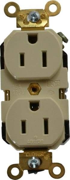 Leviton - 125 VAC, 15 Amp, 5-15R NEMA Configuration, Ivory, Industrial Grade, Self Grounding Duplex Receptacle - 1 Phase, 2 Poles, 3 Wire, Flush Mount, Impact Resistant - Caliber Tooling