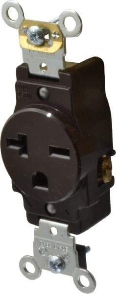 Leviton - 250 VAC, 20 Amp, 6-20R NEMA Configuration, Brown, Industrial Grade, Self Grounding Single Receptacle - 1 Phase, 2 Poles, 3 Wire, Flush Mount, Impact and Tamper Resistant - Caliber Tooling