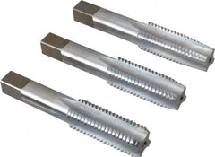 Made in USA - 7/8-9 UNC, 4 Flute, Bottoming, Plug & Taper, Chrome Finish, High Speed Steel Tap Set - Right Hand Cut, 4-11/16" OAL, 2-7/32" Thread Length, 2B/3B Class of Fit - Caliber Tooling