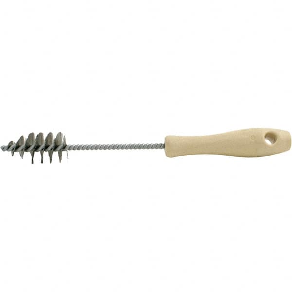 Brush Research Mfg. - 1.15" Diam Helical Stainless Steel Tube Brush - Single Spiral, 0.006" Filament Diam, 2-1/8" Brush Length, 10-1/2" OAL, 0.245" Diam Plastic Handle Shank - Caliber Tooling