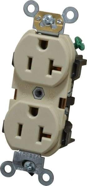 Leviton - 125 VAC, 20 Amp, 5-20R NEMA Configuration, Ivory, Industrial Grade, Self Grounding Duplex Receptacle - 1 Phase, 2 Poles, 3 Wire, Flush Mount, Impact and Tamper Resistant - Caliber Tooling