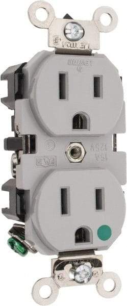 Leviton - 125 VAC/VDC, 15 Amp, 5-15R NEMA Configuration, Gray, Hospital Grade, Self Grounding Duplex Receptacle - 1 Phase, 2 Poles, 3 Wire, Flush Mount, Impact Resistant - Caliber Tooling