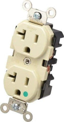 Leviton - 125 VAC, 20 Amp, 5-20R NEMA Configuration, Ivory, Hospital Grade, Self Grounding Duplex Receptacle - 1 Phase, 2 Poles, 3 Wire, Flush Mount, Impact Resistant - Caliber Tooling