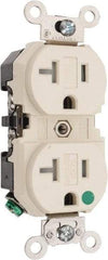 Leviton - 125 VAC, 20 Amp, 5-20R NEMA Configuration, Ivory, Hospital Grade, Self Grounding Duplex Receptacle - 1 Phase, 2 Poles, 3 Wire, Flush Mount, Tamper Resistant - Caliber Tooling