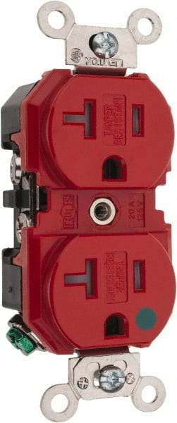 Leviton - 125 VAC, 20 Amp, 5-20R NEMA Configuration, Red, Hospital Grade, Self Grounding Duplex Receptacle - 1 Phase, 2 Poles, 3 Wire, Flush Mount, Tamper Resistant - Caliber Tooling