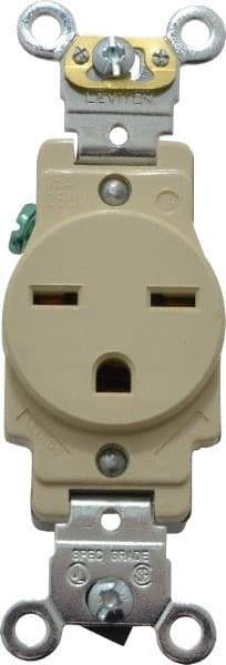 Leviton - 250 VAC, 15 Amp, 6-15R NEMA Configuration, Ivory, Industrial Grade, Self Grounding Single Receptacle - 1 Phase, 2 Poles, 3 Wire, Flush Mount, Impact Resistant - Caliber Tooling