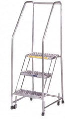 Ballymore - 58-1/2" 3 Step Ladder - Rolling Safety Ladder, 300 Lb Capacity, 28-1/2" Platform Height, 20" Base Width x 25" Depth, Heavy-Duty Serrated Grating - Caliber Tooling