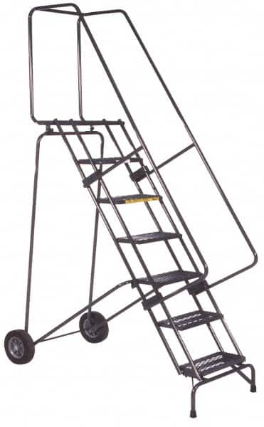 Ballymore - 123" 9 Step Ladder - 350 Lb Capacity, 90" Platform Height, 30" Base Width x 70" Base Depth, Heavy-Duty Serrated Grating - Caliber Tooling