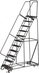 Ballymore - 143" 11 Step Ladder - Rolling Safety Ladder, 450 Lb Capacity, 110" Platform Height, 32" Base Width x 80" Depth, Abrasive Mat Tread - Caliber Tooling