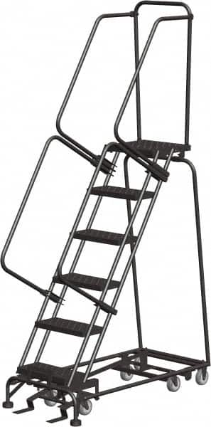 Ballymore - 93" 6 Step Ladder - Rolling Safety Ladder, 450 Lb Capacity, 60" Platform Height, 24" Base Width x 49" Depth, Abrasive Mat Tread - Caliber Tooling