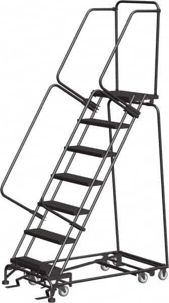 Ballymore - 103" 7 Step Ladder - Rolling Safety Ladder, 450 Lb Capacity, 70" Platform Height, 30" Base Width x 55" Depth, Expanded Metal Tread - Caliber Tooling