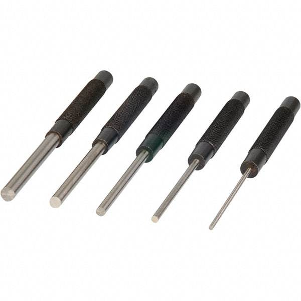 Mitutoyo - 5 Piece, 1/8 to 3/8", X-Long Punch - Round Shank, Comes in Plastic Sleeve - Caliber Tooling