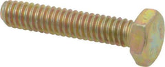 Made in USA - 1/4-20 UNC, 1-1/4" Length Under Head Hex Head Cap Screw - Fully Threaded, Grade 8 Alloy Steel, Zinc Yellow Dichromate Finish, 7/16" Hex - Caliber Tooling