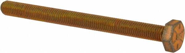 Made in USA - 1/4-28 UNF, 3" Length Under Head Hex Head Cap Screw - Fully Threaded, Grade 8 Alloy Steel, Zinc Yellow Dichromate Finish, 7/16" Hex - Caliber Tooling