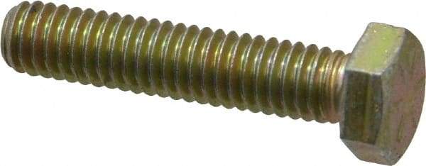 Made in USA - 5/16-18 UNC, 1-1/2" Length Under Head Hex Head Cap Screw - Fully Threaded, Grade 8 Alloy Steel, Zinc Yellow Dichromate Finish, 1/2" Hex - Caliber Tooling