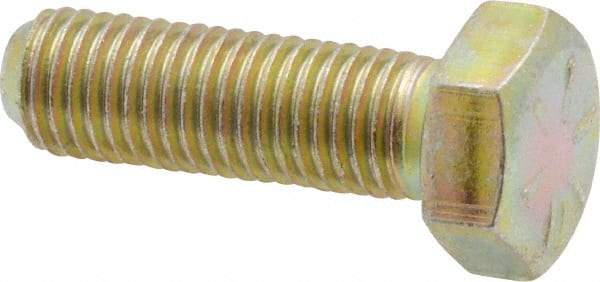 Made in USA - 5/16-24 UNF, 1" Length Under Head Hex Head Cap Screw - Fully Threaded, Grade 8 Alloy Steel, Zinc Yellow Dichromate Finish, 1/2" Hex - Caliber Tooling