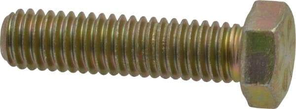 Made in USA - 3/8-16 UNC, 1-1/2" Length Under Head Hex Head Cap Screw - Fully Threaded, Grade 8 Alloy Steel, Zinc Yellow Dichromate Finish, 9/16" Hex - Caliber Tooling