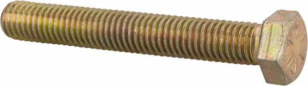 Made in USA - 1/2-13 UNC, 3-1/2" Length Under Head Hex Head Cap Screw - Fully Threaded, Grade 8 Alloy Steel, Zinc Yellow Dichromate Finish, 3/4" Hex - Caliber Tooling