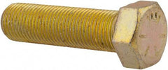 Made in USA - 9/16-18 UNF, 2" Length Under Head Hex Head Cap Screw - Fully Threaded, Grade 8 Alloy Steel, Zinc Yellow Dichromate Finish, 13/16" Hex - Caliber Tooling