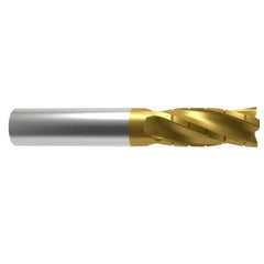 Hertel - 1/2" Diam, 1" LOC, 4 Flute Solid Carbide Roughing Square End Mill - TiN Finish, 3" OAL, 1/2" Shank Diam, Single End, Centercutting - Caliber Tooling