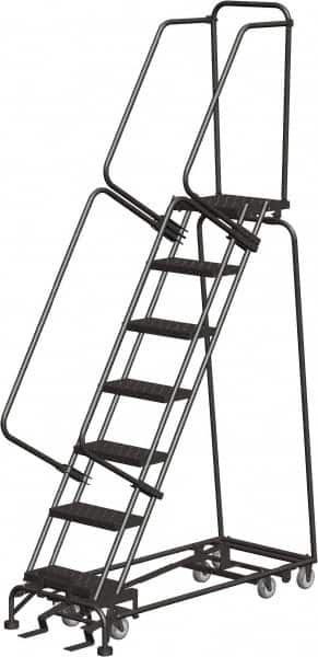 Ballymore - 103" 7 Step All-Directional Ladder - Rolling Safety Ladder, 450 Lb Capacity, 70" Platform Height, 24" Base Width x 55" Depth, Heavy-Duty Serrated Grating - Caliber Tooling