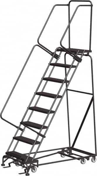 Ballymore - 113" 8 Step Ladder - Rolling Safety Ladder, 450 Lb Capacity, 80" Platform Height, 32" Base Width x 61" Depth, Abrasive Mat Tread - Caliber Tooling